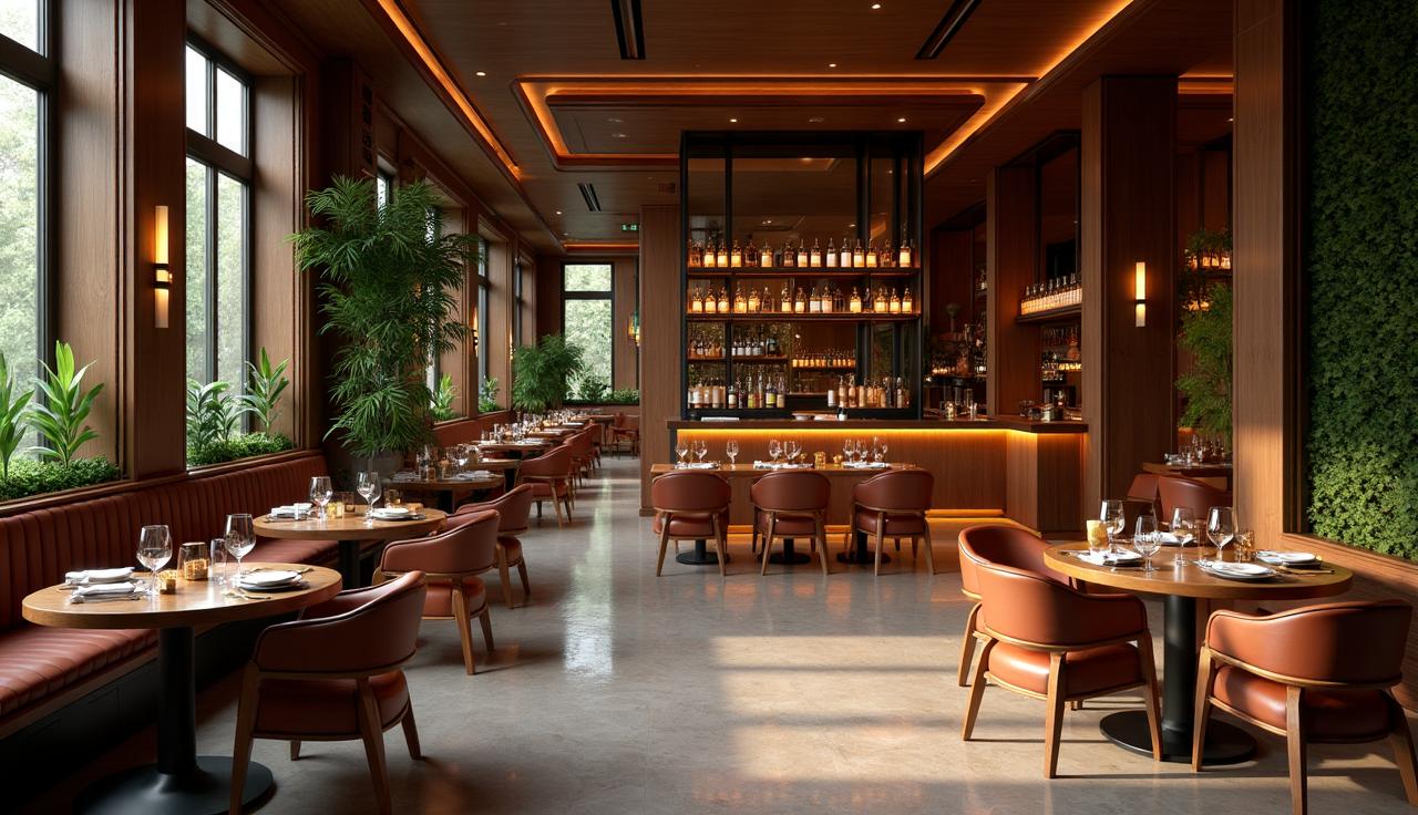 Fotorealistisches 3D-Rendering eines möblierten Gastraums mit Bar und Lichtkonzept