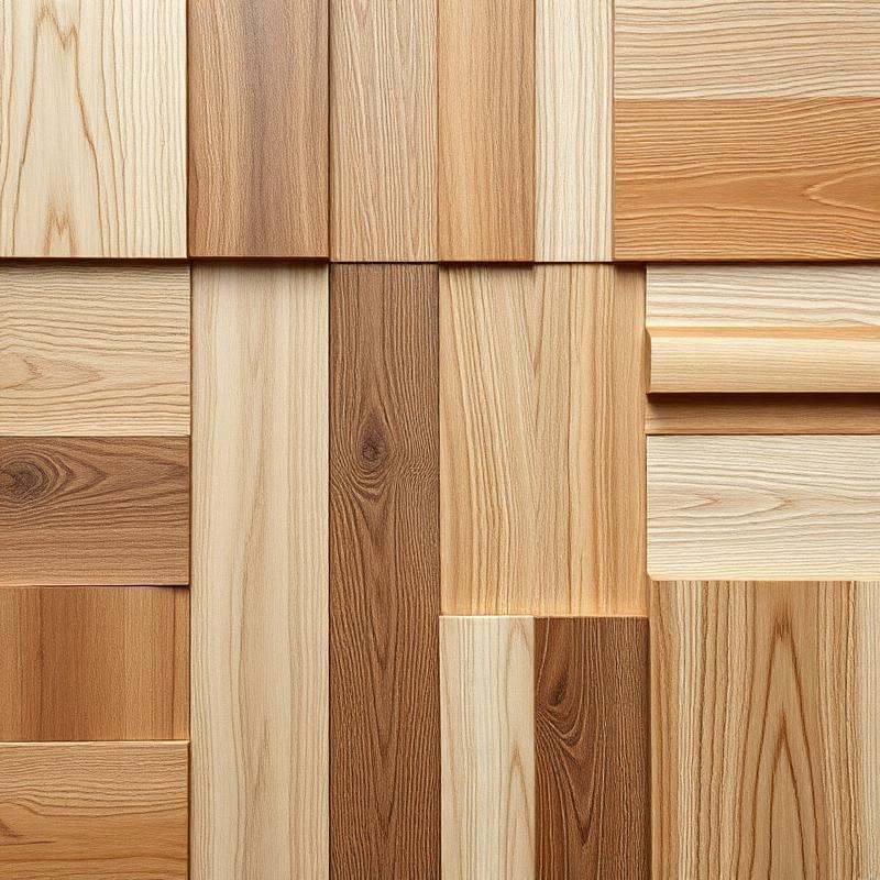 Holzmuster in Eiche, Walnuss und Bambus für die Einrichtung eines Gastraums
